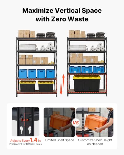 Image of VEVOR Storage Shelves, 5-Tier Adjustable, 3000 lbs Capacity Heavy Duty | Storage Shelving Unit, Metal Utility Rack Shelf, Ideal for Garage Workshop Warehouse Basement, 48.35 inch W x 24.37 inch D x 71.38 inch H