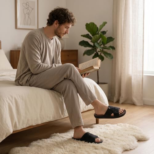 Image of House Slippers for Men Open Toe with Low Arch Support Rubber Sole