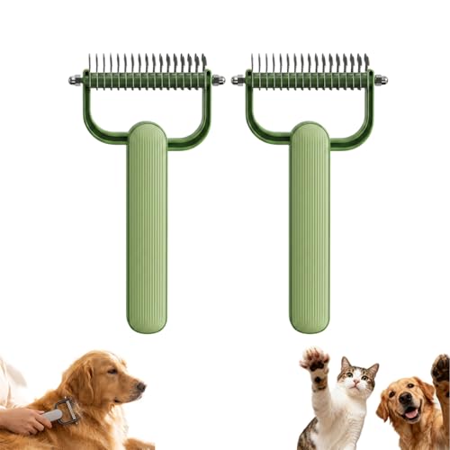 Double Sided Dematting Comb,2026 Upgrade Undercoat Rake Pet Grooming Tool for Shedding, Tangles &amp; Matted Fur, Stainless Steel Deshedding Brush for Long Haired &amp; Thick Coat Pets (2PCS Gray)