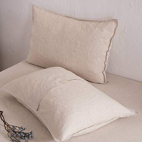 ATLINIA 100% Linen Pillowcases Set of 2, Oatmeal Natural Pillowcases, Standard Size Pillowcases 20\'\' x 26\'\', Prewashed Soft Cooling Pillow Cases, Overlap Linen Pillow Shams 2 Pieces - Thumbnail 3