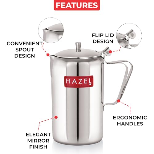 Image of HAZEL Stainless Steel Water Jug - 1800 ml Pitcher Jar for Dining Table | Steel Jug for Water & Milk Pourer