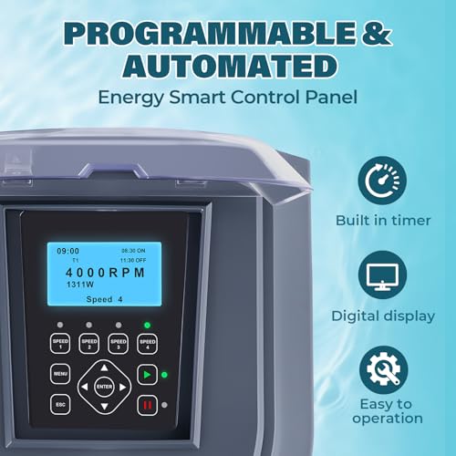 Anbull Variable Speed Pool Pump, 1.8 HP, 220V, 9114GPH, Above/Inground Pool Pump, Energy Efficient, High Flow, Powerful Self Primming Swimming Pool Pumps with Filter Basket — view 3