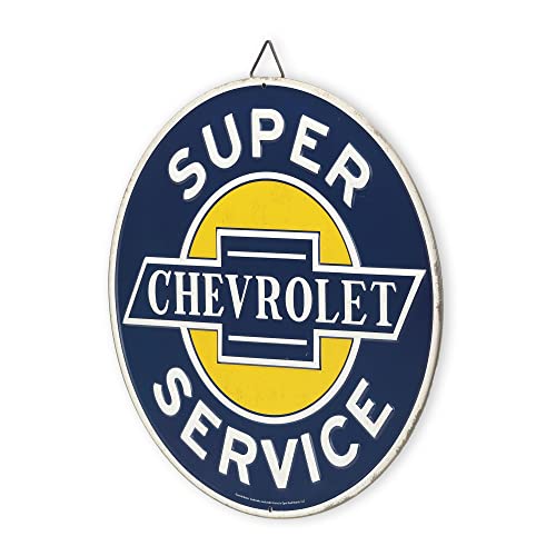 Image of Chevrolet Super Service Round Metal Sign - Vintage Chevrolet Sign for Garage, Shop or Man Cave
