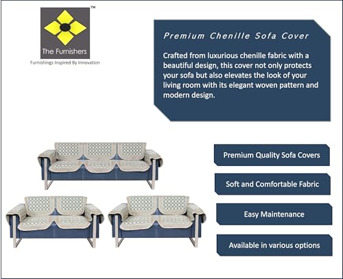 Image of Premium Chenille Woven Anti-Slip 7 Seater Sofa Cover with Arm Rest | L-Shape Sofa Seat Protector for Living Room | Durable & Stylish Slipcover - Teal