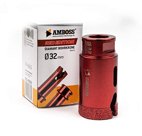 Amboss RED Edition M14 - Corona diamantata per smerigliatrice angolare in gres porcellanato, piastrelle dure, granito/corona di perforazione a secco ideale (Ø 32 mm)