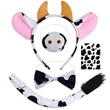 AYNKH 5 piezas de disfraz de vaca, diadema de orejas de vaca, cola, nariz, pajarita y calcomanías, traje de vaca temática de animales, accesorios para carnaval, Halloween, cosplay, fiesta de disfraces