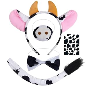AYNKH 5 Stück Kuh Kostüm Set,kuh ohren Haarband,Stiernase,Fliege,S... Kostüm Kinder & Erwachsene,Kuhkostüm Zubehör für Halloween Kostüm Fasching Cosplay Party
