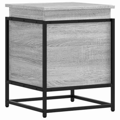 Boîte de rangement en bois structure métal table d'appoint gris