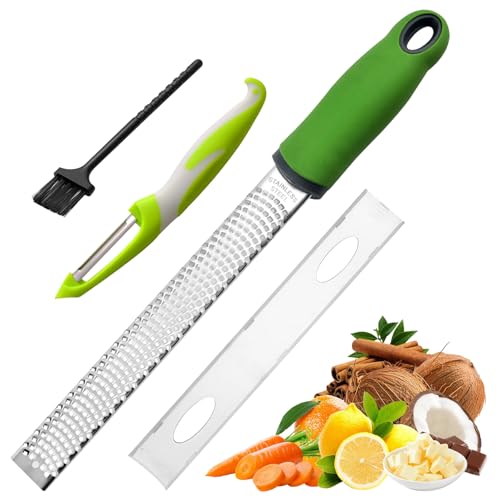 La Mejor Lista de Ralladores de limón Top 5. 44 Rallador de limón y queso, Rallador de queso de acero inoxidable, Rallador manual para frutas, verduras, limones, queso, chocolate, jengibre fresco, especias, con cepillo, tapa y...