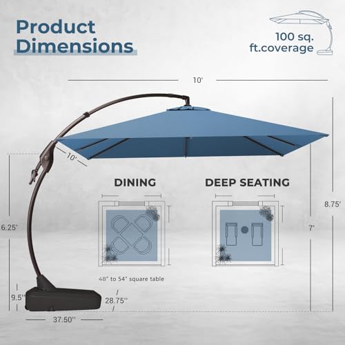 Image of Grand patio 10x10 FT Sunbrella Square Umbrella with Base, Sapphire Blue