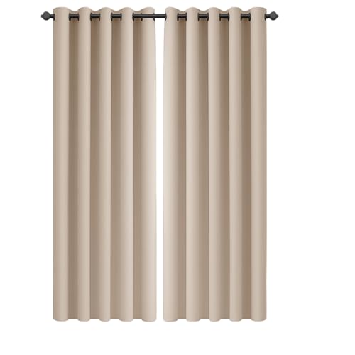 Imperial Rooms Eyelet Blackout Curtains for Living Room 90x90 Inch Cream Curtains for Bedroom Energy Saving Thermal Curtain 2 Panels with Tiebacks