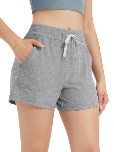 ODODOS Women's Relaxed-Fit Shorts Ultra Soft odSTRATUM Tech Mid Rise Shorts with Pocket 3.5" Inseam-Moisture Wicking UPF 50+, Grey Heather, Small
