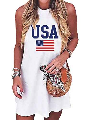 Image of jusgai 250 Anniversary USA Dress for Women American Flag Tank Dresses 4th of July Patriotic Sundress