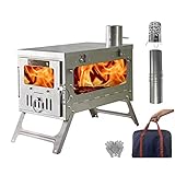 DANCHEL OUTDOOR TSG Fast Folding Pure Titanium Hot Tent Stove, Portable Small Camp Wood Burning Stove with 7.2ft Chimney for Survival Winter Camping Cooking,6.6lbs