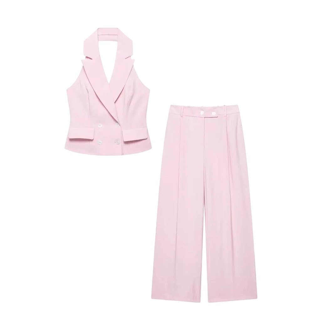 Women Halter Neck Backless Vest And Wide Leg Pants Set Elegant Summer Party Office Casual Suit