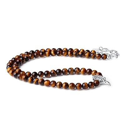GAVU Collar de Hombre con Cuentas de Piedra Natural Ojo de Tigre y Colgante de Cuervo | Ya disponible en tu tienda friki favorita! En mundofriki.es!
