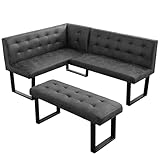 HIPIHOM Modern L-Shaped Dining Bench, Vintage Fabric Upholstered Corner Sofa with Metal Legs for Kitchen Nook, Living Room, Dining Room (Right Seat)