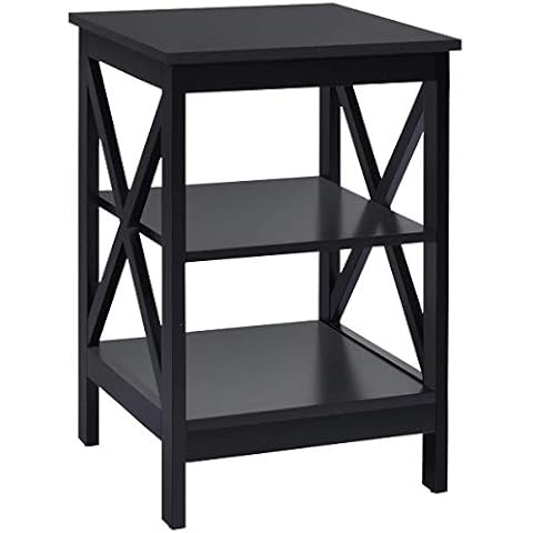 Multigot Wooden Side Table, X-Frame Storage End Table with Open Shelf, Night Stand Bedside Table for Living Room Bedroom Study(3 Tiers, Black) Cover