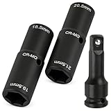 Vunanvu 3 Stück Schlagschrauber Nuss 18,5/19,5 & 20,5/21,5 mm Doppelkopf Radmutternschlüssel Schlagnuss mit 1/2" Verlängerung Ford Radmuttern Nuss Doppelkopf Schlagschrauber Nüsse für Ford Land Rover