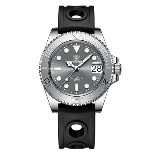 London Craftwork Steeldive SD1953 Diver Watch Ceramic Bezel 41mm Water Resistant NH35 Movement (Grey (Rubber Strap))