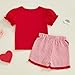 Aiwpstoin Toddler Baby Girl Valentines Day Outfit Heart Embroidery Short Sleeve T-Shirt Plaid Ruffle Shorts Little Girl Clothes(Heart Red,2-3T)