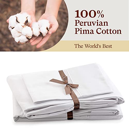 Peru Pima Luxury Bedsheet Set - 100% Peruvian Pure Cotton - 600 Thread Count - Hotel Quality Sateen - Queen Size - White #TOP4