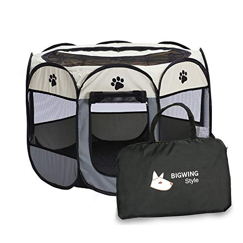 BIGWING Style Pet Playpen Portable Foldable Puppy Dog Pet Cat Rabbit Guinea Pig Fabric Playpens Cage Crate Kennel Tent Indoor Outdoor (L Grey)