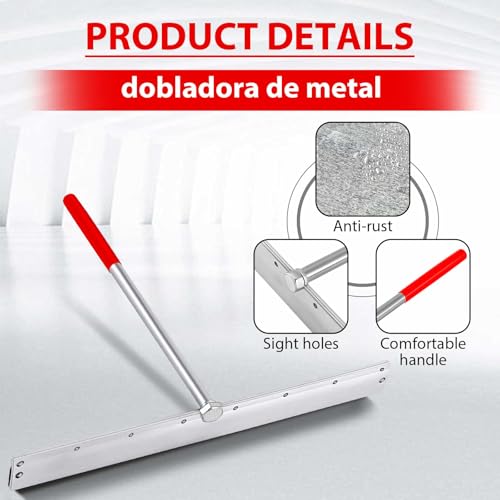 Yaocom 15.25 Inch Sheet Metal Folding Hemming Tool Steel Metal Bender Hand Tool Bending Forming for HVAC Duct Roofing Panels, Folds up to 24 Ga Steel 1" Depths(Red,Long Handle) — view 3