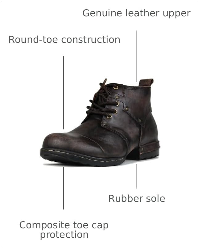 Image of OSSTONE Moto Boots for Men Fashion lace-up Leather Chukka Boots Casual Shoes Metal Cleats OS-6015-3-A-US-R Metal Black