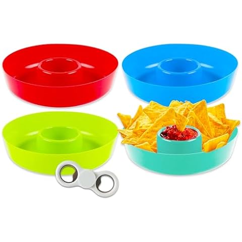 World's Finest Chip and Dip Serving Set - Chip and Dip Platter Plastic 11" Bundle Includes 4 Pack Plastic Chip and Dip Platters Bowls for Chips, Snacks, and Veggies | Chip and Dip Bowls for Parties Cover