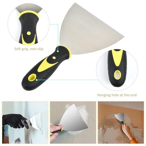 CENBEN Wallpaper Scraper Tool, 7 Pieces Stainless Steel Drywall Hand Tool Kit Includes Taping Knife, Putty Knife and 12" Mud Pan with Ergonomic Handles, Wallpaper Scraper Set Plastering Tools Set - Image 3