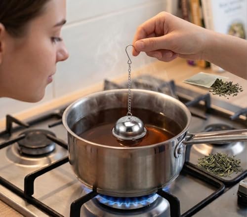 Image of Stainless Steel Tea Infuser & Spice Strainer Set | Mesh Tea Ball, Locking Tea Infuser & Hinged Spice Filter | Reusable Loose Leaf Tea, Herbs & Masala Brewing Tool (1, Egg Shaped)