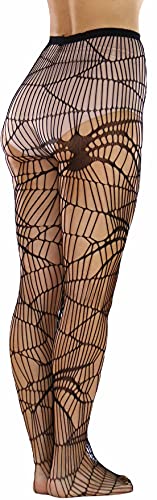 Image of ToBeInStyle Women's Spiderweb & Crawling Spider Print Hosiery Tights & Thigh High Stockings