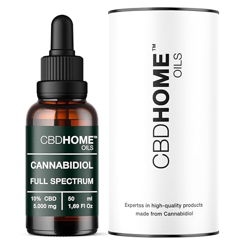 CBD HOME Oils - Aceite con CBD Full Spectrum al 10% - 50 ml - Fórmula con 5.000 mg de Cannabidiol - Base de Coco y Semilla de Cáñamo Ecológico - Fórmula Certificada - Con Omega 3-6-9 - Fabricado UE