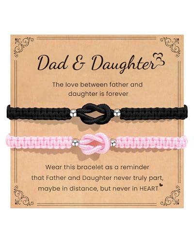 YELUWA 2 Pcs Dad Birthday Gift Father Daughter Bracelet Fathers Day Gift for Dads Father Daughter Gifts Daddy and Me Matching Bracelets Easter Basket Stuffers Birthday Christmas - Black & Pink