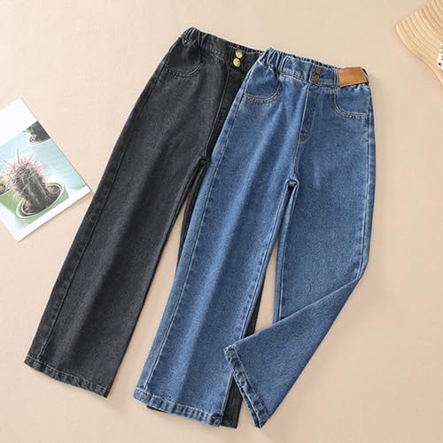Teen Girls Vintage Denim Pants Elastic Waist Straight Leg Jeans High Waisted Denim Pants Kids Casual Loose Fit Trousers2