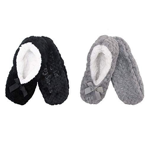 Adult Super Soft Warm Cozy Fuzzy Soft Touch Slippers Non-Slip Lined Socks, Assortment E, Small 2 Pairs