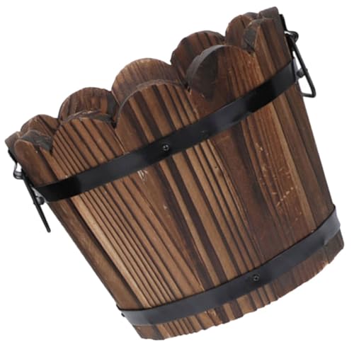 Hemobllo Maceta de Madera Carbonizada Reutilizable para Plantas y Verduras Asa y Drenaje para Jardín Patio y Balcón Grande