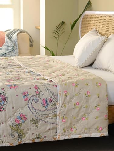 Image of MITUL AC Comforter for Double Bed Or Single Bed Ultrasoft AllSeason Polyster Dohar Duvet Light Wight (Cream Color Design, Double Bed)