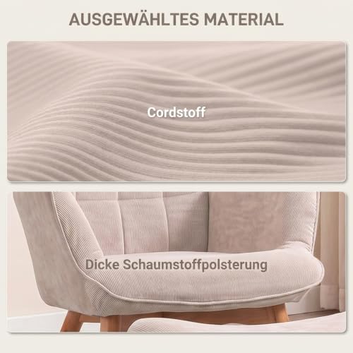 HOMCOM Ohrensessel mit Hocker Sessel mit Cordoptik für Wohnzimmer Beige