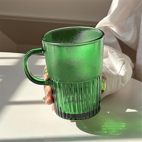 Vasos de agua modernos taza de vidrio verde con asa texturizada 16 oz 4