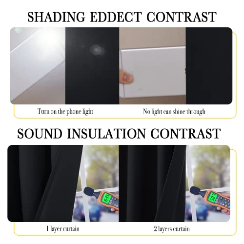 Nicetown Complete 100% Blackout Curtain Set, Thermal Insulated & Energy Efficiency Window Draperies With Same Color Liner, Noise Reducing Short Curtains For Kids Room (Black, 42"W By 63"L, 2 Panels) #TOP2