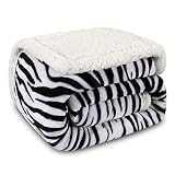 MACEVIA Sherpa Fleece Throw Blanket for Couch 3D Zebra Blanket Fuzzy Thick Warm Reversible Cozy Comfy Super Soft Black and White Blanket for Bed Sofa 490GSM - Black Zebra,50x60In