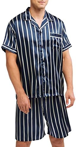 Men's Satin Pajamas Short Button-Down Pj Set Sleepwear Loungewear
