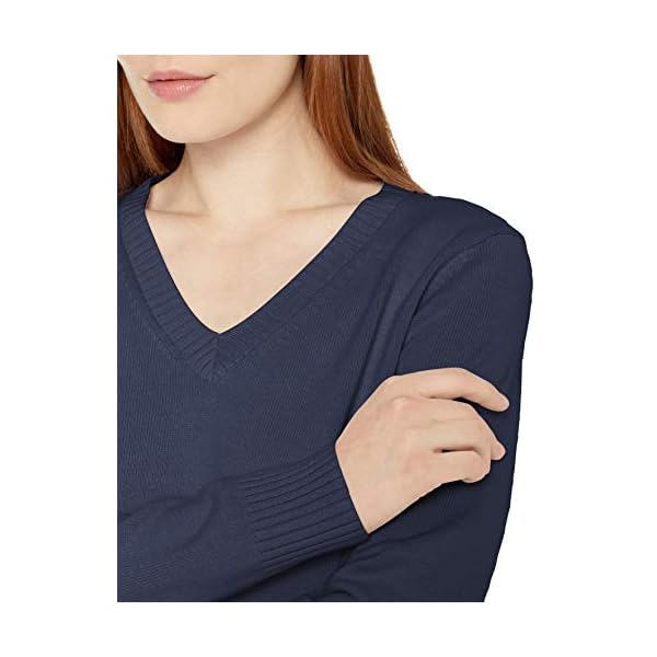 Amazon-Essentials-Womens-100-Cotton-Long-Sleeve-V-Neck-Sweater Amazon Essentials Women's 100% Cotton Long-Sleeve V-Neck Sweater, Navy, Large