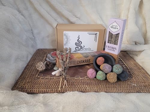 Serenix - Pack 7 Chakras - Incienso Lavanda Olibano Natural - Bombitas Defumación - Cazuela Defumación - Porta Inciensos - Purificación - Sanación