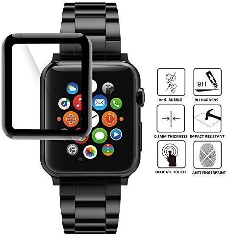GeeRic Screen Protector Compatible with Apple Watch 42mm,(2Pack) Tempered Glass Screen Protector [Carbon Fiber Frame Edge][42mm, Black Frame]