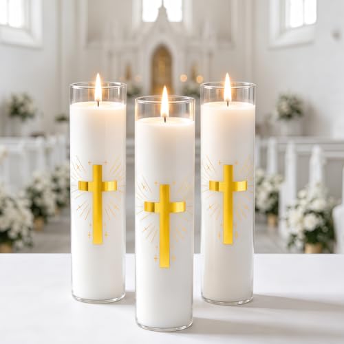 Pure Beeswax Prayer Candles, 3-Pack 128H Glass Jar, White