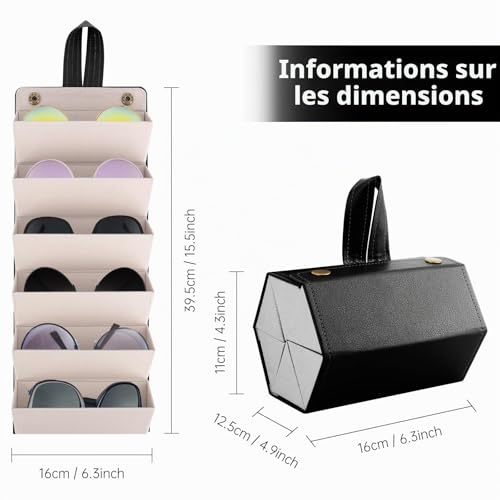 CTDMJ Étui de voyage pour lunettes de soleil, boîte de rangement à 6 emplacements pour lunettes, étui de rangement pliable en cuir synthétique, étui de rangement pour lunettes de soleil de voyage, – vue 5