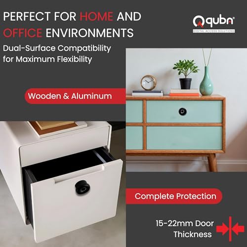 Image of Quba Smart Biometric Lock for Cabinets and Wardrobe (Jet Black Matt)-Furniture-Lock with 10 Fingerprints -C-Type USB Jump Start, Aluminium Body-Ekey for Emergency-2 Year Warranty (QS-001-F)